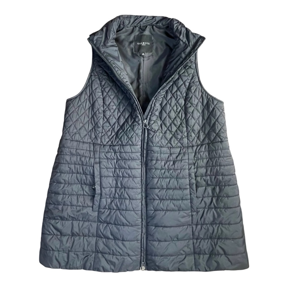 Talbots Long Puffer Vest Jacket 2XL Primaloft Black Pockets Lined Slimming - Picture 5 of 16
